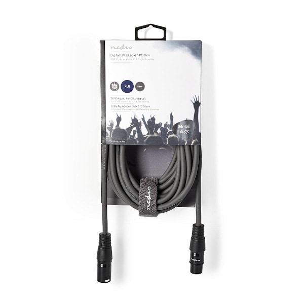 Nedis DMX sovitinkaapeli | XLR 3-Pin uros | XLR 3-Pin naaras | Niklattu | 5.00 m | Pyöreä | PVC | Tummanharmaa | Pahvikotelo