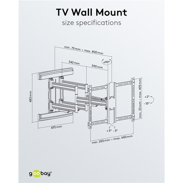 Goobay Tv-vægbeslag Pro FULLMOTION (L) wide Range til tv-apparater fra 37 til 70 tommer (94-178 cm), fuldt bevægelig (drejelig og vippelig) op til 70