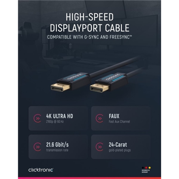 ClickTronic DisplayPort™-kabel Premiumkabel | 1x DisplayPort™-ko