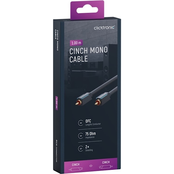 ClickTronic RCA-kabel, mono Premiumkabel | 1x cinch plug  1x cinch plug | 1,0 m | OFC innerledare
