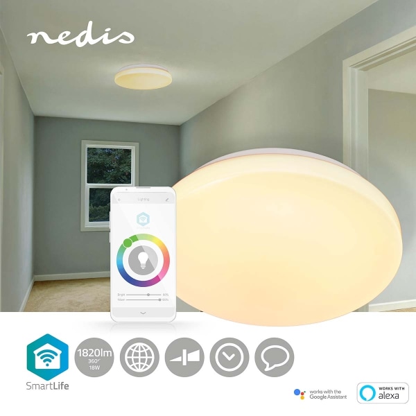 Nedis SmartLife Taklampa | Wi-Fi | RGB / Varm till cool vit | Ru