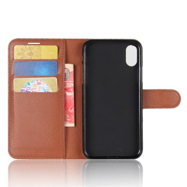 Plånboksväska i läderimitation med kortfack, iPhone X, Brun Brun