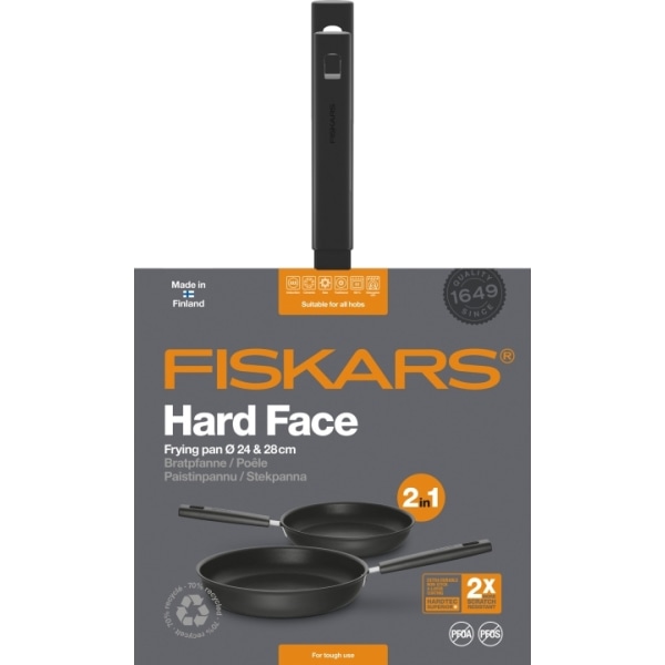 Fiskars Hard Face -paistinpannusetti, 24 cm + 28 cm