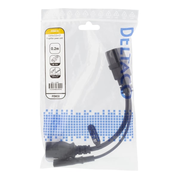 DELTACO Y-Splitter power cord C14 to C13+C7, 0,2m, black