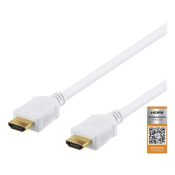 DELTACO High-Speed Premium HDMI -kaapeli, 3m, Ethernet, 4K UHD, valk.