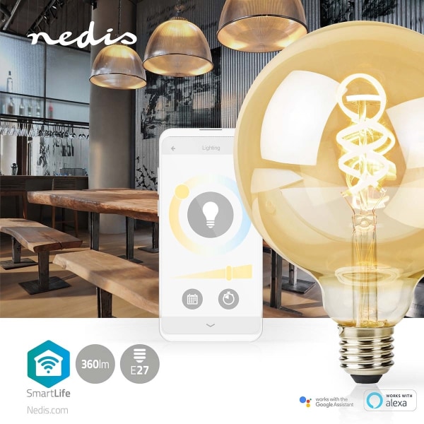 Nedis SmartLife LED vintage lampa | Wi-Fi | E27 | 360 lm | 4.9 W | Varm till cool vit | 1800 - 6500 K | Glas | Android™ / IOS | Globe | 1 st