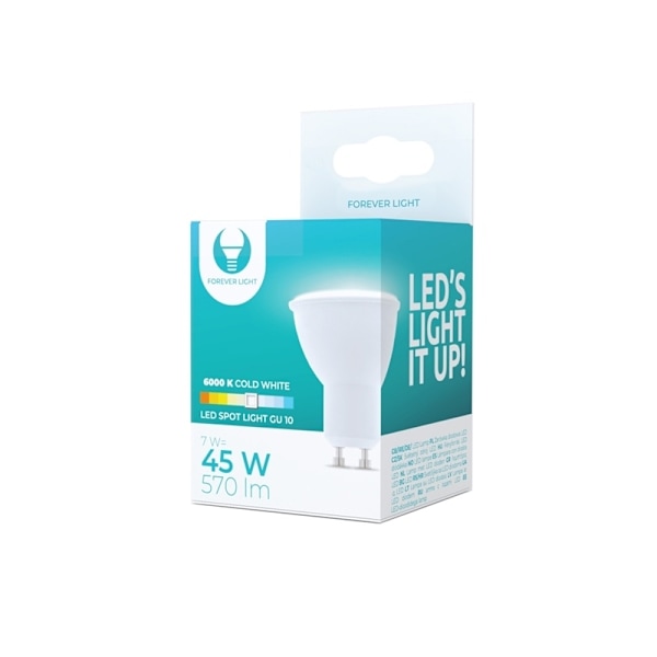 LED-pære GU10, 7W, 230V, 6000K, Koldt hvidt