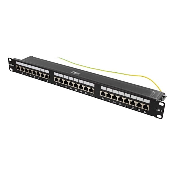 DELTACO STP patch panel, 24xRJ45, Cat6, 1U, 19", metal, black Sort