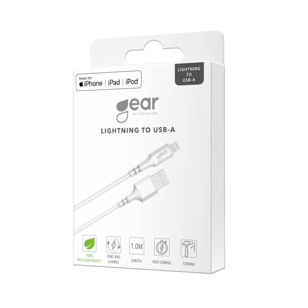 GEAR Rund Laddkabel Lightning till USB-A 1m Vit MFI