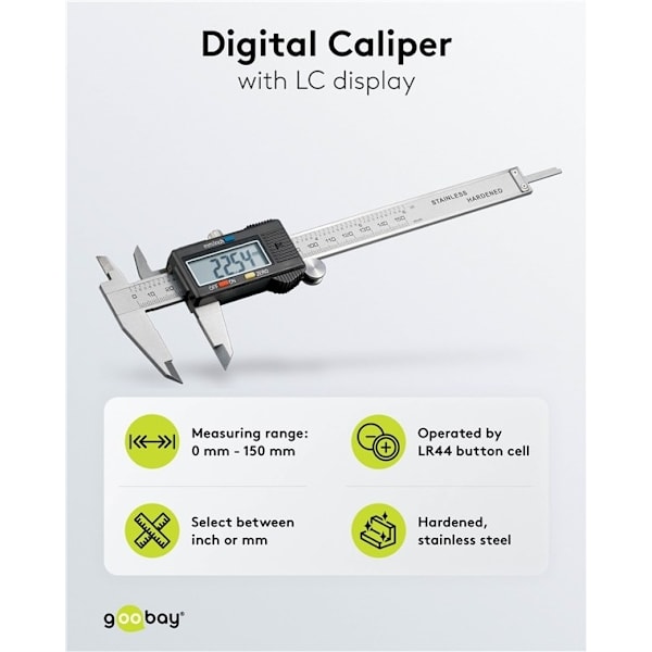 Goobay Digitaalinen mitta 150 mm / 6 tuumaa mittauksiin 0 mm:stä alkaen