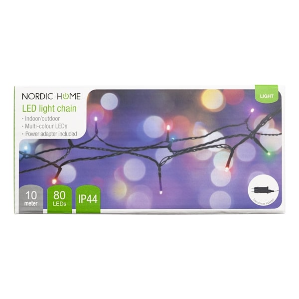 NORDIC HOME Flerfärgad LED ljusslinga, inomhus/utomhusbruk, 10 m