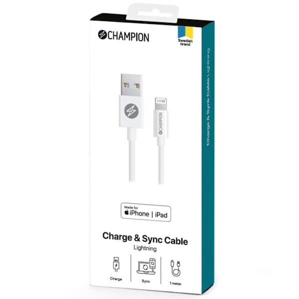 Champion USB-A Lightning-kaapeli 1m valkoinen