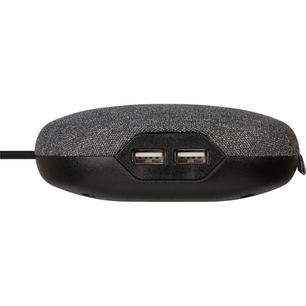 Estilo ladestation med tekstiloverflade (møbelstik med 1x Euro-stik og 2x USB-oplader, inklusive velcro-kabelbindere)