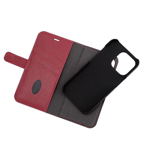 Essentials iPhone 14 Pro Leather wallet, detachable, Red Röd