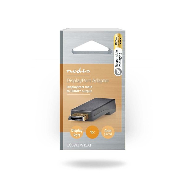 Nedis DisplayPort-sovitin | DisplayPort uros | HDMI™ Ulostulo | 4K@30Hz | Kullattu | Suora | Pyöreä | ABS | ABS-Muovi | Antrasiitti | Laatikko