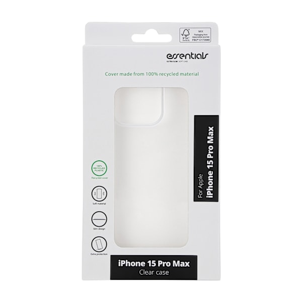 Essentials iPhone 15 Pro Max recycled TPU back cover, transparent Transparent