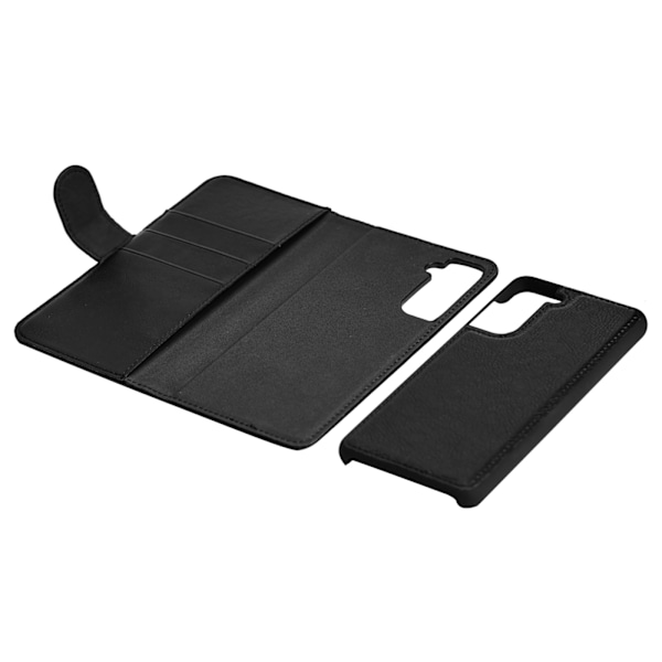 Essentials Samsung S21 PU wallet, detachable, 3 cards, Black Svart