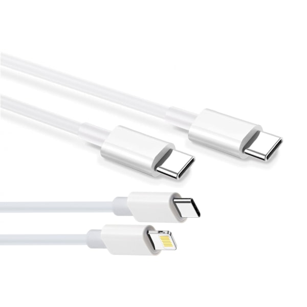 2-pack Laddare för iPhone / Android 20W med USB-C till Lightning och USB-C - Snabbladdare