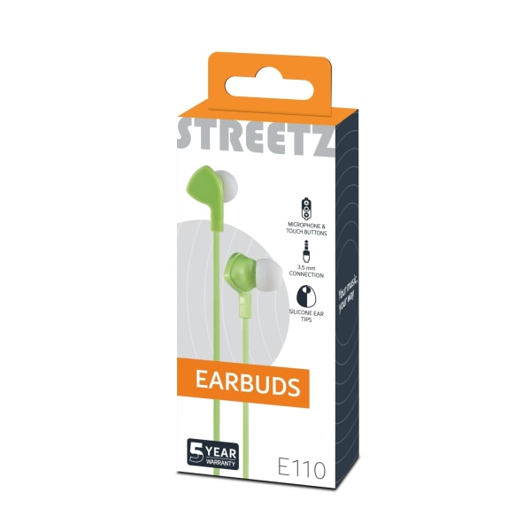 STREETZ In-ear hörlurar med mikrofon, media/svarsknapp, 3.5 mm, trasse Grön