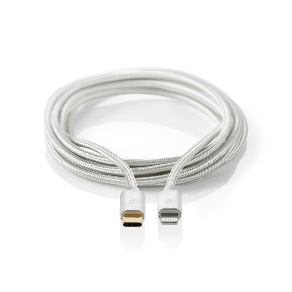 Nedis Lightning Kabel | USB 2.0 | Apple Lightning 8-pin | USB-C™ Han | 480 Mbps | Guldplateret | 1.00 m | Runde | Flettet / Nylon | Aluminium / Sølv |