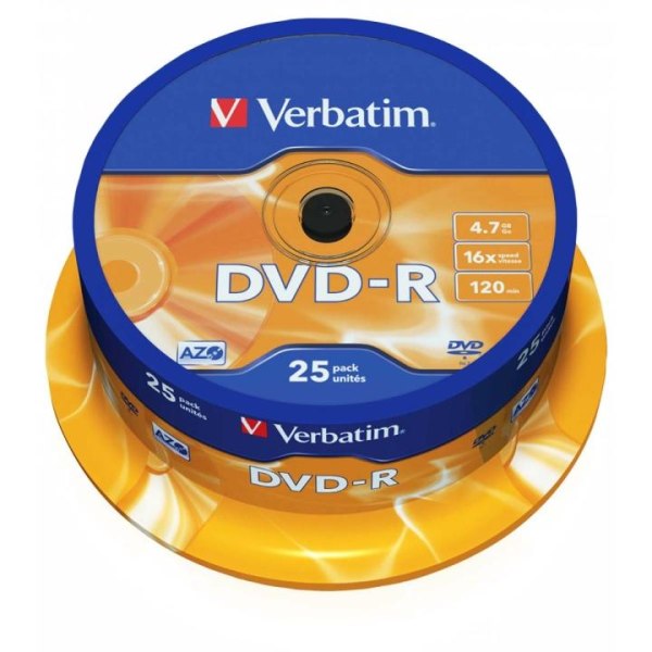 DVD-R AZO 16x 4.7GB 25 Pack Spindel Mat Sølv