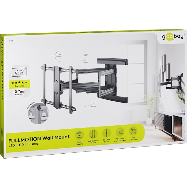Goobay Tv-vægbeslag Pro FULLMOTION (L) wide Range til tv-apparater fra 37 til 70 tommer (94-178 cm), fuldt bevægelig (drejelig og vippelig) op til 70