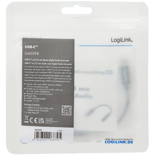 LogiLink USB-C 3,5mm-ljudadapter m DAC