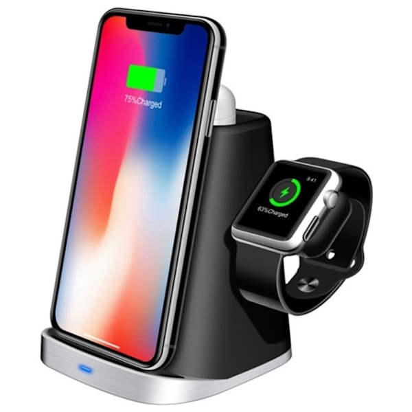 3-i-1 Qi-Laddningsställ för Airpods, smartphone & smartwatch