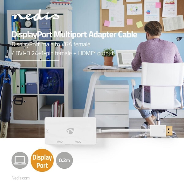 Nedis Displayport-adapter | DisplayPort Hane | DVI-D 24+1-Pin Hona / HDMI™ Utgång / VGA hona 15p | 4K@60Hz | Guldplaterad | Omkopplingsbar | 0.20 m |
