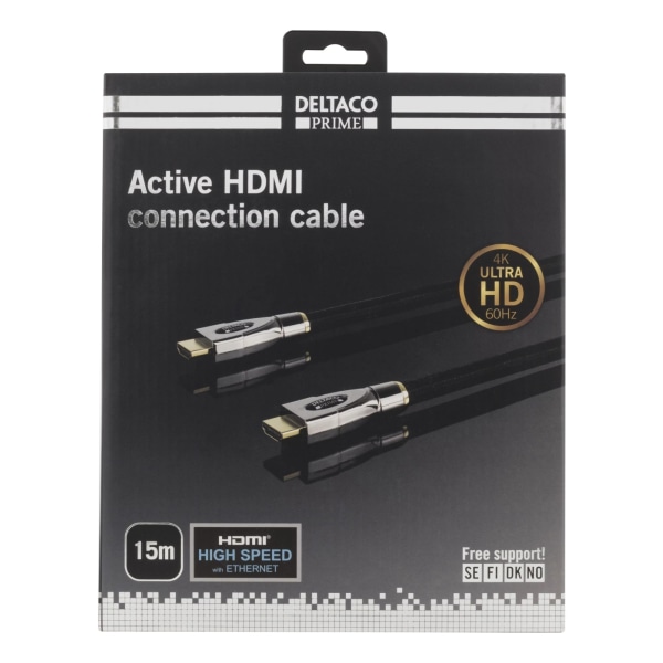 DELTACO PRIME aktiv HDMI kabel, 15m, Broderad, HDMI High Speed w