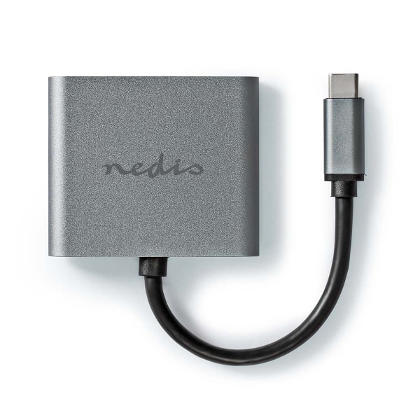 Nedis USB N Moniporttisovitin | USB 3.2 Gen 1 | USB-C™ Uros | 2x HDMI™ | 0.10 m | Pyöreä | Niklattu | PVC | Musta | Kirjekuori