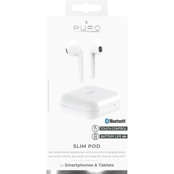 Puro Bluetooth Slim Pod -kuulokkeet latausasemalla, valkoinen Vit