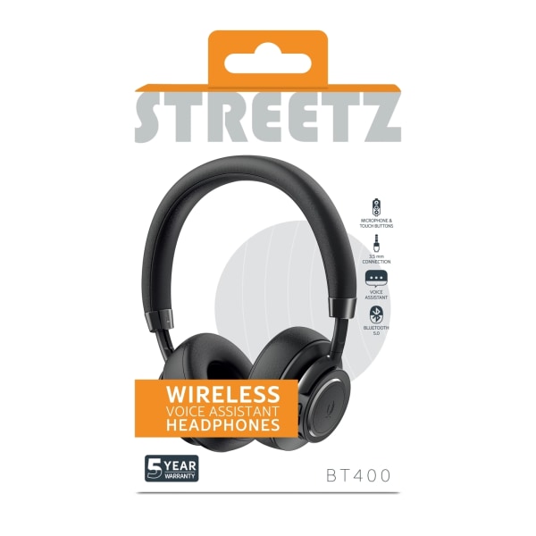 streetz BT400 Bluetooth headset, voice assistant button, black Svart