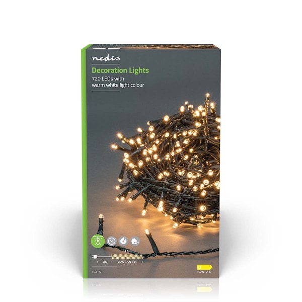 Nedis Julbelysning | Sträng | 720 LED's | Varm Vit | 54.00 m | Ljuseffekter: 7 | Inomhus eller Utomhus | Strömadapter