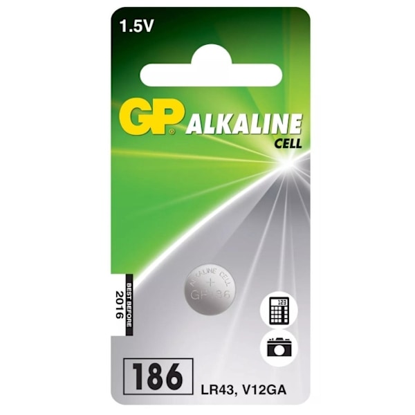 GP LR43 Alkaline Coin, 1 förpackning (B), OBS DATUM