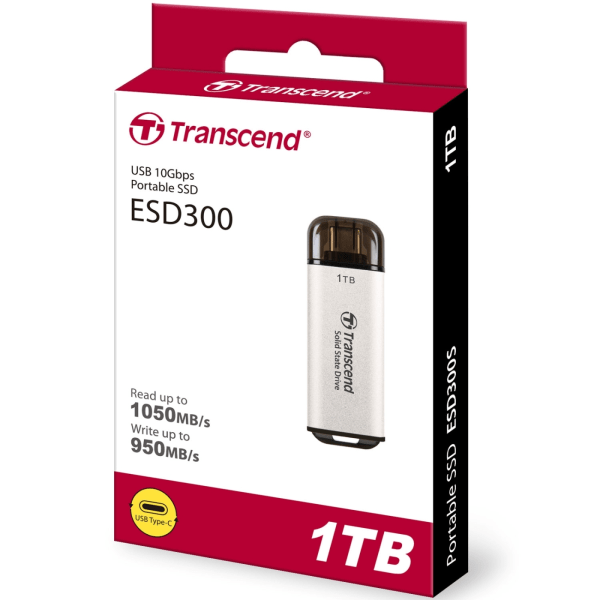Transcend Kannettava Mini SSD ESD300C USB-C 1TB 10Gbps (R1050/W950