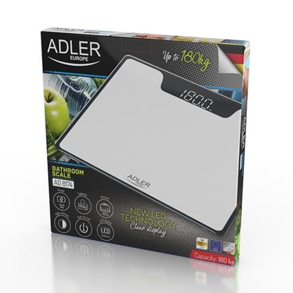 Adler AD 8174 Kylpyhuonevaaka LED-näytöllä, Valkoinen