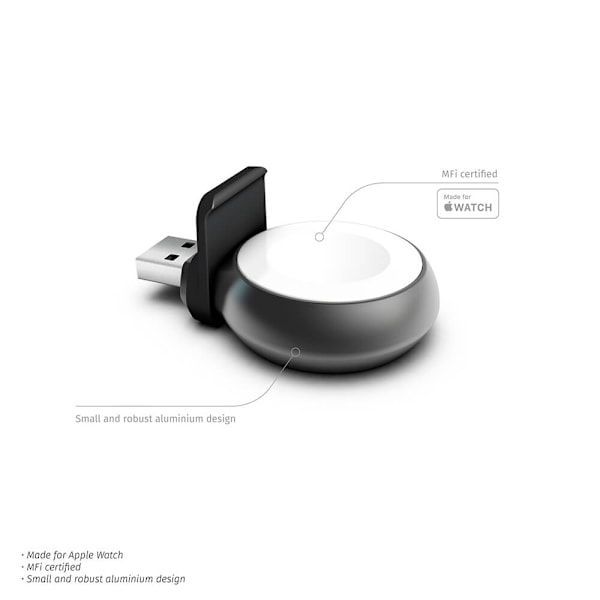 Zens Apple Watch Lader Qi USB-Stick Aluminium Sort