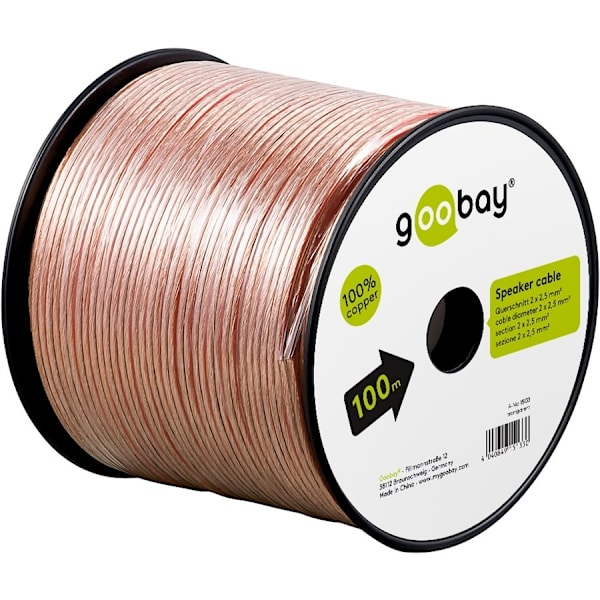 Goobay Högtalarkabel transparent CU 100 m spole, tvärsnitt 2 x 2,5 mm²