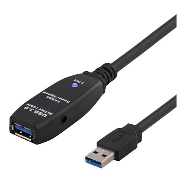 DELTACO PRIME aktiv USB 3.0-forlængerkabel, Type A han - hun, 7m, sort