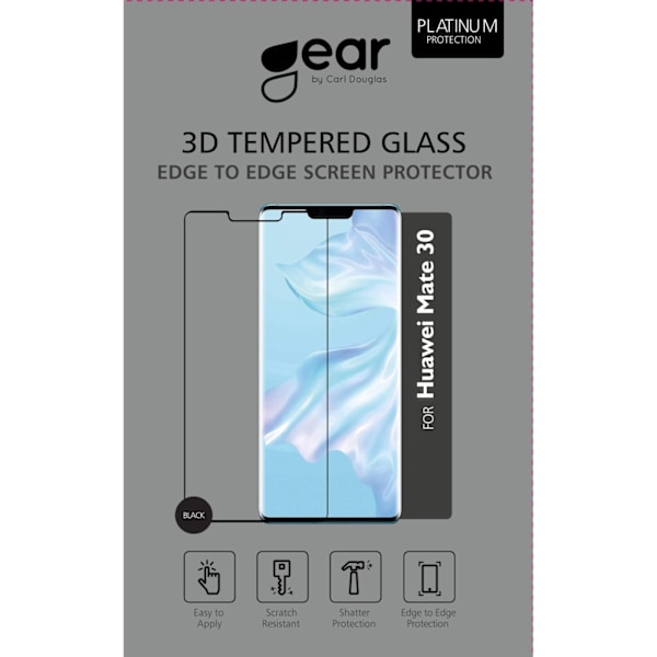 GEAR Karkaistu lasi 3D Full Cover Black Huawei mate 30 Transparent