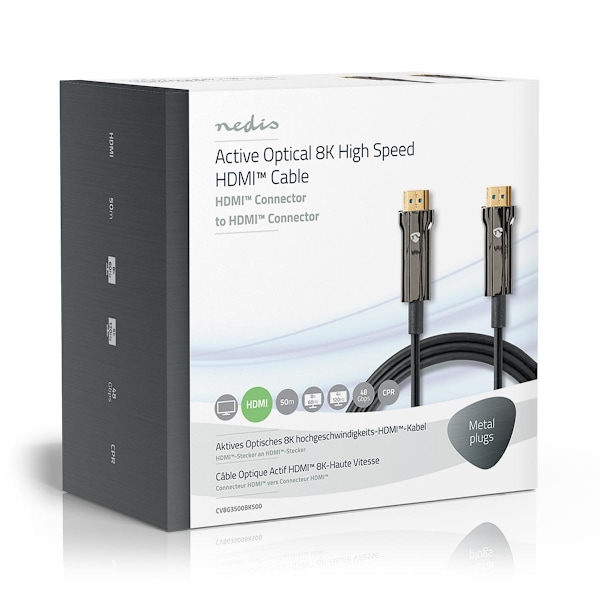 Nedis Aktiva Optiska Ultra High Speed ​​HDMI Kabel med Ethernet | HDMI™ Kontakt | HDMI™ Kontakt | 8K@60Hz | 48 Gbps | 50.0 m | Rund | PVC | Svart | Pr