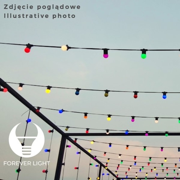 Forever Light Ljusslinga 12m + 10 glödlampor G45 2W IP65, Vit/Rosa/Blå