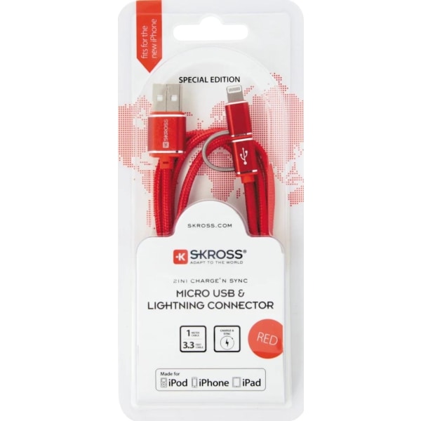 SKROSS RED 2in1 Charge'n Sync Micro USB & Lightning -kaapeli