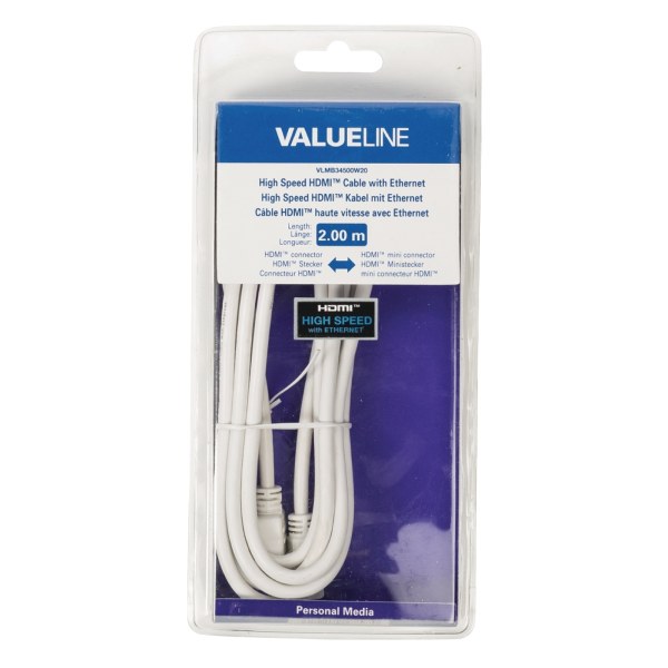 Valueline High Speed HDMI Kabel med Ethernet HDMI Kontakt - HDMI Mini Hane 2.00 m Vit