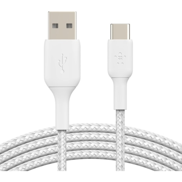 Belkin BOOST CHARGE™ USB-A - USB-C-kaapeli punottu, 3 m, valkoinen