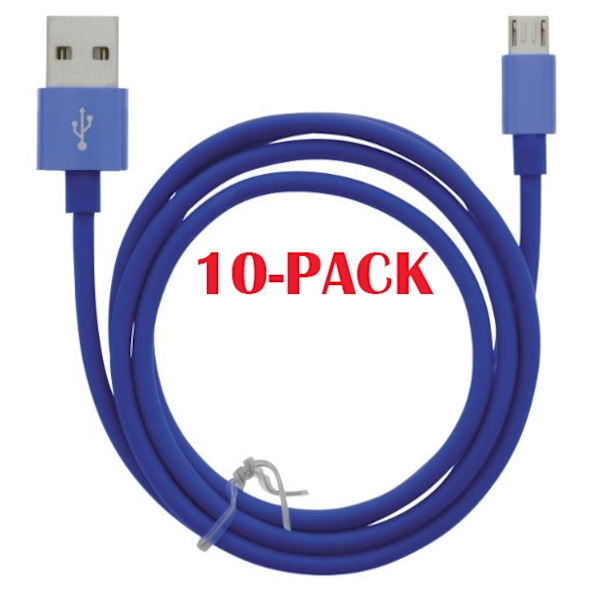 10-PACK Kabel USB-A - MicroUSB 2.4A, 1m, Blå