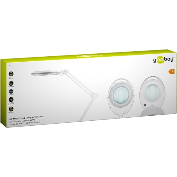 Goobay LED-luplampe med klemme, 8 W, hvid 650 lm, 127 mm glaslinse, 1,75x forstørrelse, 3 dioptrier