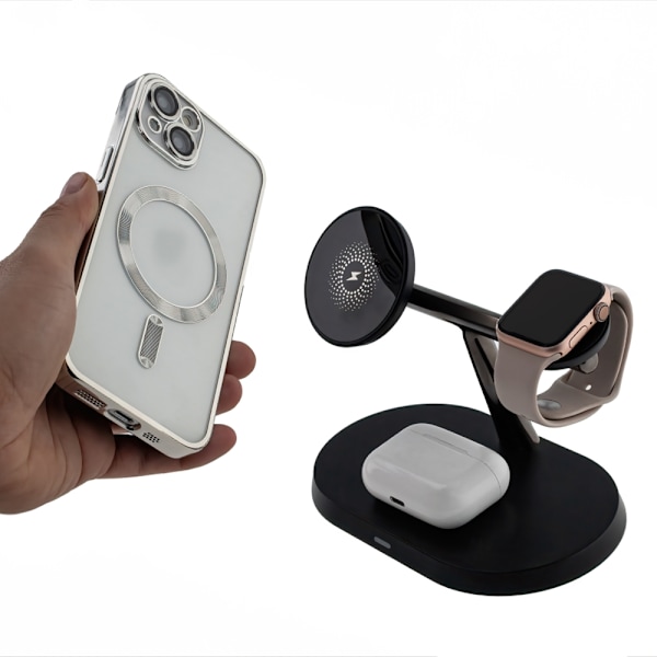Maxlife MXWC-03 - 3-i-1 Trådløs Ladestation, 15W, Sort