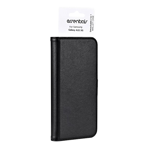 Essentials Samsung A22 5G PU wallet, detach., 3 cards, black Svart